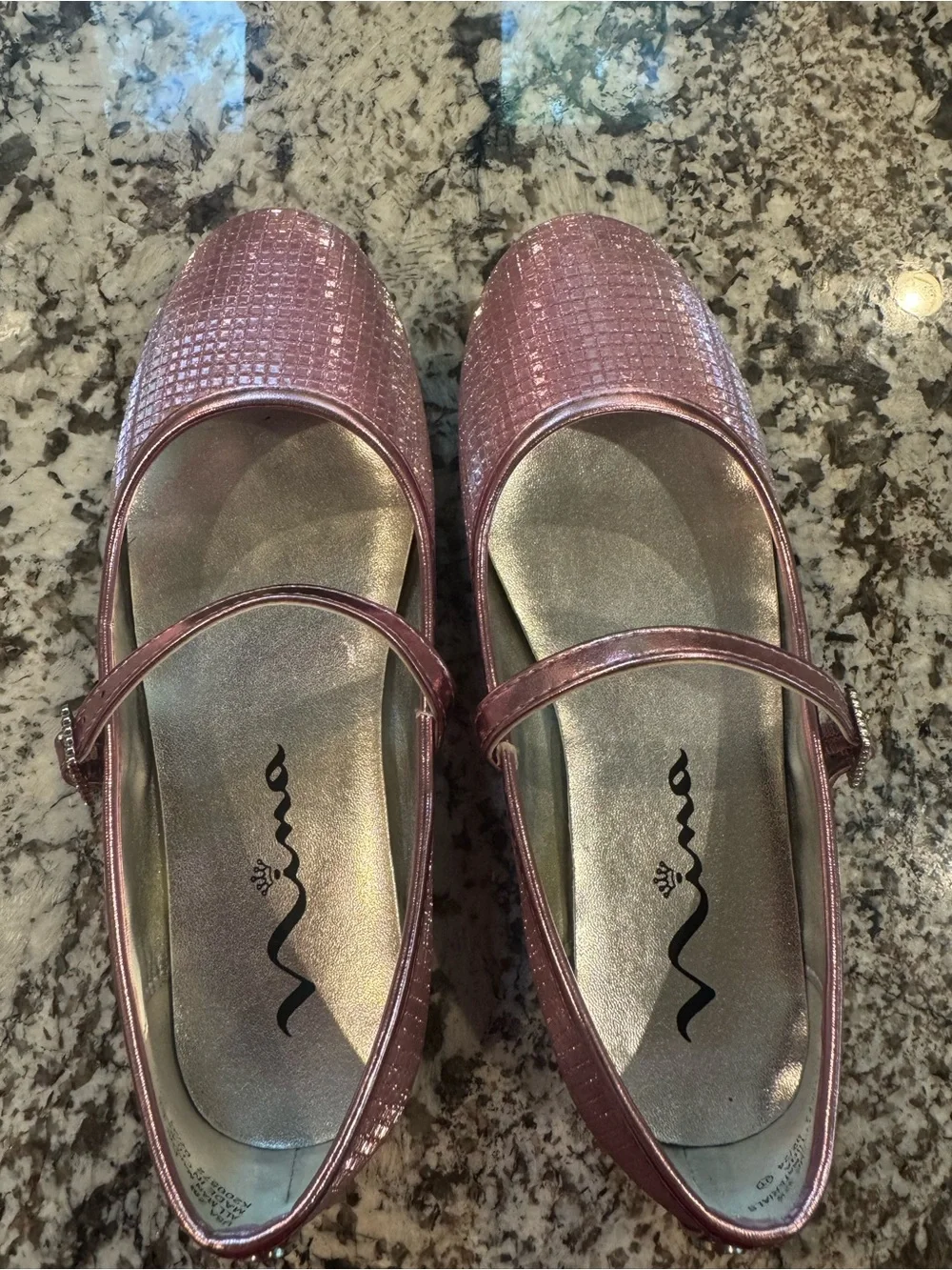 Nina Girls Metallic Pink Mary Jane Flats Dress Shoes Size 2M Rhinestone Buckle